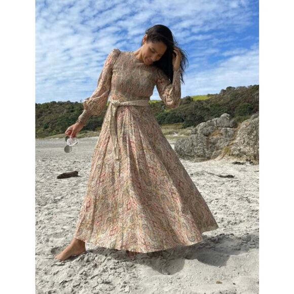 Zimmermann Freja Cut Out Dress crochet belt maxi dress ruched size Womens 2 - Picture 7 of 10